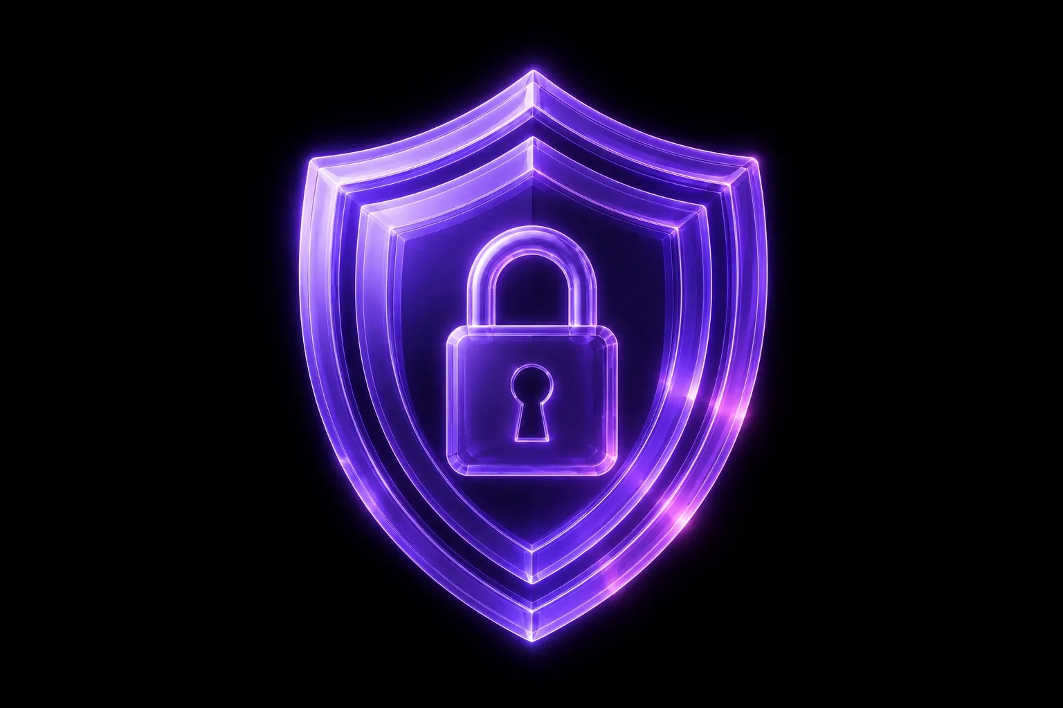 Illustration of a shield enclosing a padlock, set against a dark server room