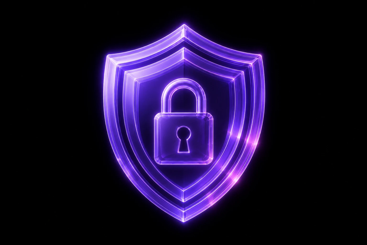 Illustration of a shield enclosing a padlock, set against a dark server room