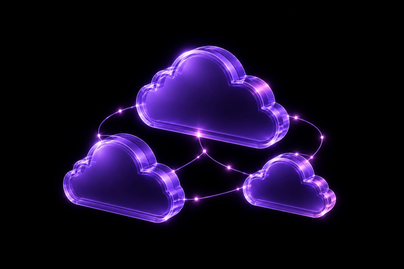 Illustration of interconnected infrastructure nodes rendered in purple on a dark background