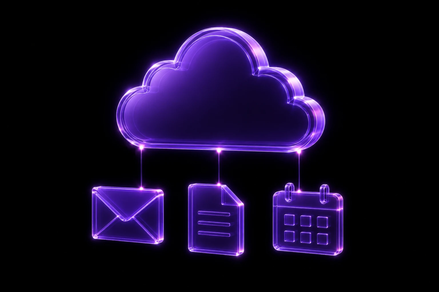 Illustration of a glowing cloud above a laptop and tablet, representing a connected Microsoft 365 workplace